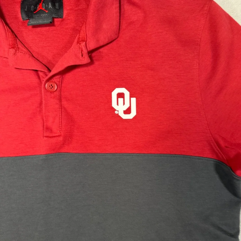 Jordan‎ Oklahoma Sooners Mens Red Grey Colorblock Polo Shirt DQ7737-613 L
